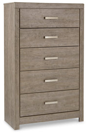 Culverbach Gray Queen Panel Bed with Mirrored Dresser, Chest and 2 Nightstands from Ashley - Luna Furniture