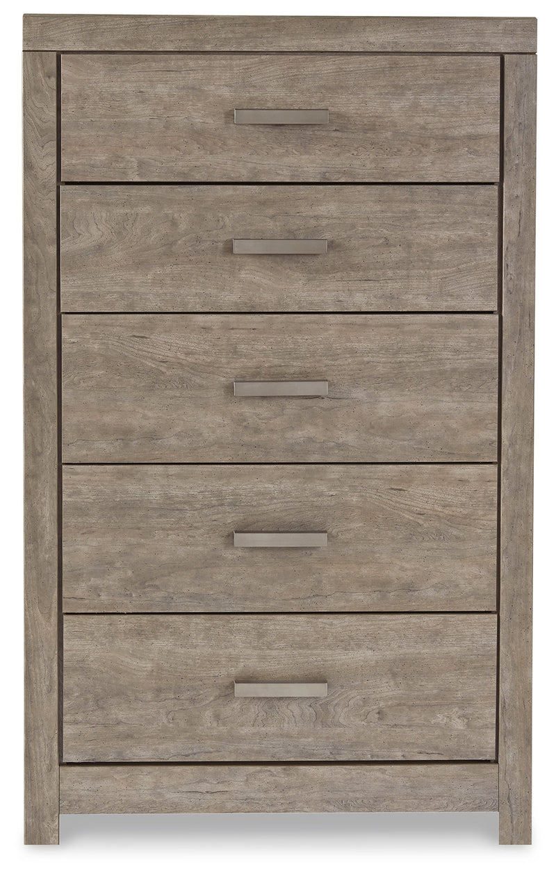 Culverbach Gray Queen Panel Bed with Mirrored Dresser, Chest and 2 Nightstands from Ashley - Luna Furniture