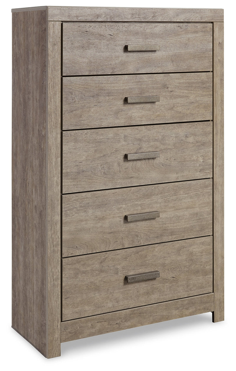 Culverbach Gray Queen Panel Bed with Mirrored Dresser, Chest and 2 Nightstands from Ashley - Luna Furniture
