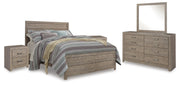 Culverbach Gray Queen Panel Bed with Mirrored Dresser and 2 Nightstands from Ashley - Luna Furniture