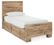 Hyanna Tan Brown Twin Panel Bed with Storage with Mirrored Dresser from Ashley - Luna Furniture