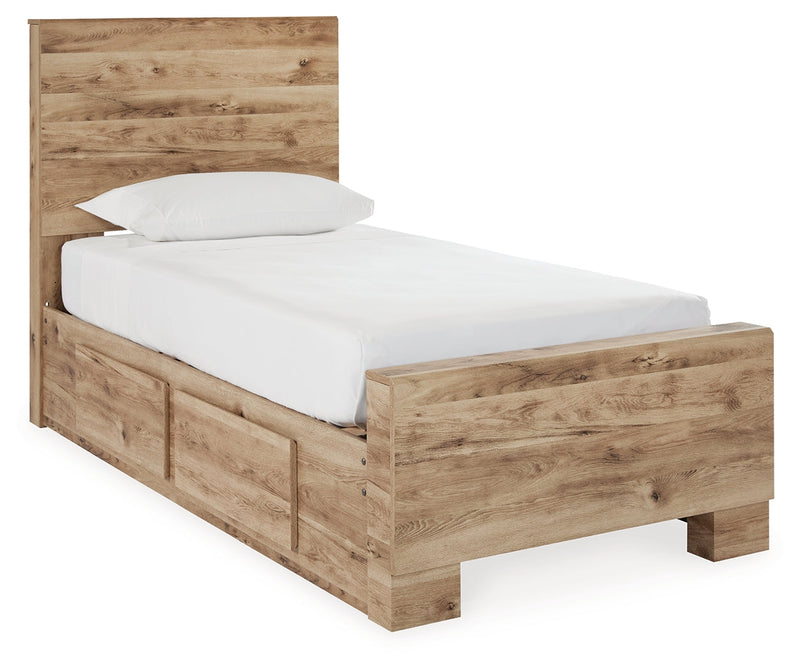 Hyanna Tan Brown Twin Panel Bed with Storage with Mirrored Dresser from Ashley - Luna Furniture
