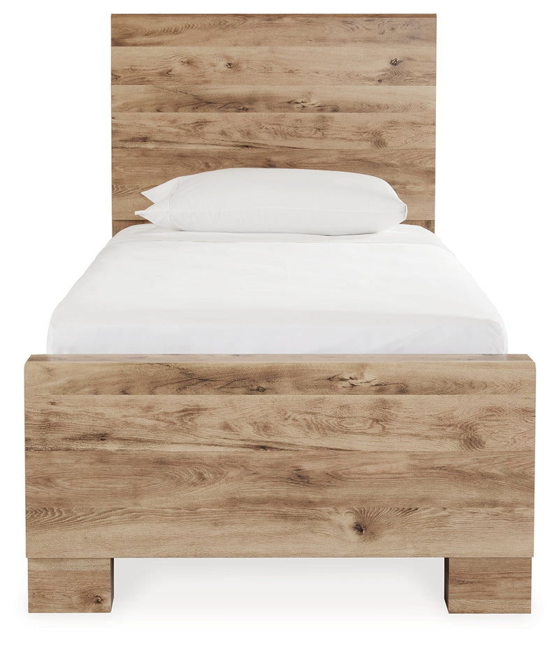 Hyanna Tan Brown Twin Panel Bed with Storage with Mirrored Dresser from Ashley - Luna Furniture