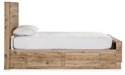 Hyanna Tan Brown Twin Panel Bed with Storage with Mirrored Dresser from Ashley - Luna Furniture