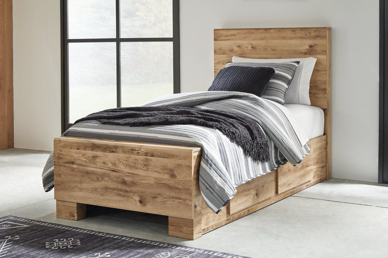 Hyanna Tan Brown Twin Panel Bed with 2 Side Storage -  Ashley - Luna Furniture