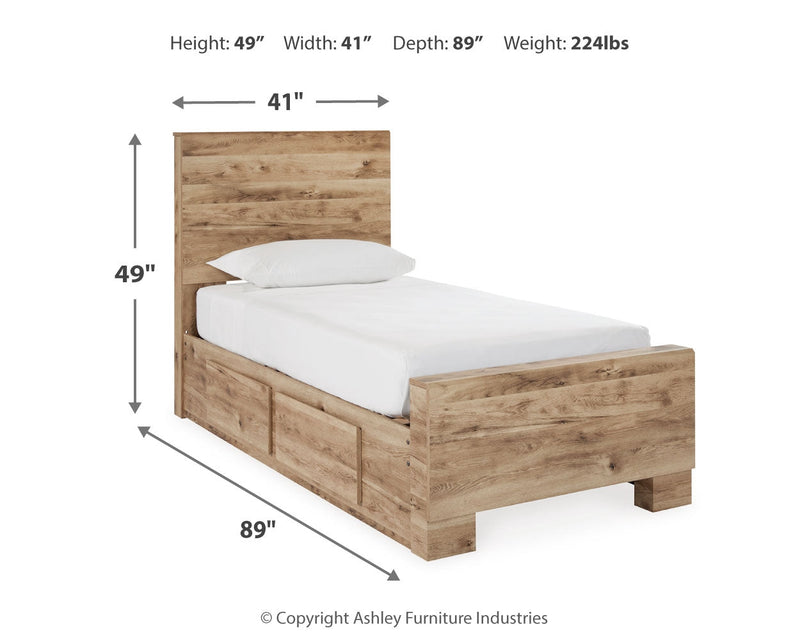 Hyanna Tan Brown Twin Panel Bed with Storage with Mirrored Dresser from Ashley - Luna Furniture