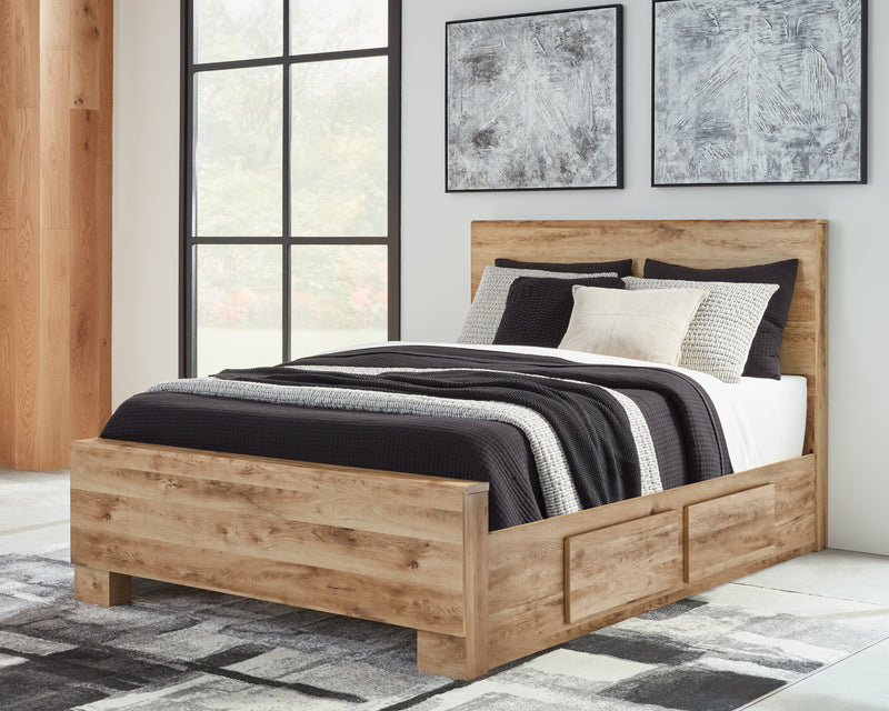 Hyanna Tan Brown Twin Panel Bed with Storage with Mirrored Dresser from Ashley - Luna Furniture