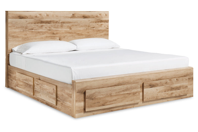 Hyanna Tan Brown King Panel Storage Bed with 1 Under Bed Storage Drawer from Ashley - Luna Furniture