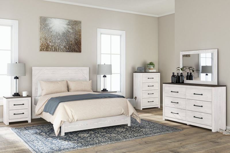 Gerridan White/Gray Queen Panel Bed with Mirrored Dresser, Chest and 2 Nightstands from Ashley - Luna Furniture