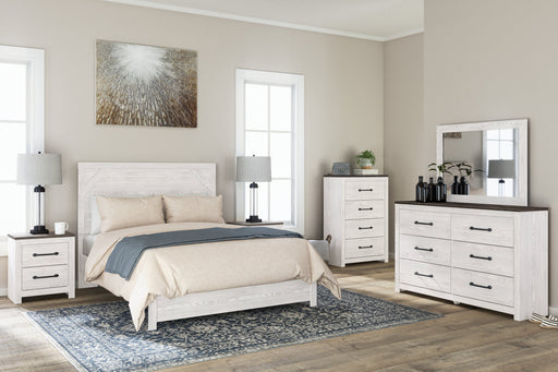 Gerridan White/Gray Queen Panel Bed with Mirrored Dresser, Chest and 2 Nightstands from Ashley - Luna Furniture