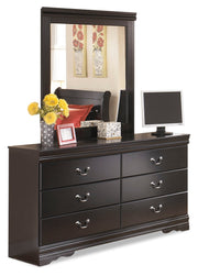 Huey Vineyard Black Twin Sleigh Headboard Bed with Mirrored Dresser from Ashley - Luna Furniture