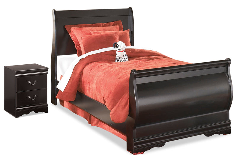 Huey Vineyard Black Twin Sleigh Bed and Nightstand from Ashley - Luna Furniture
