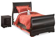 Huey Vineyard Black Twin Sleigh Bed and Nightstand from Ashley - Luna Furniture