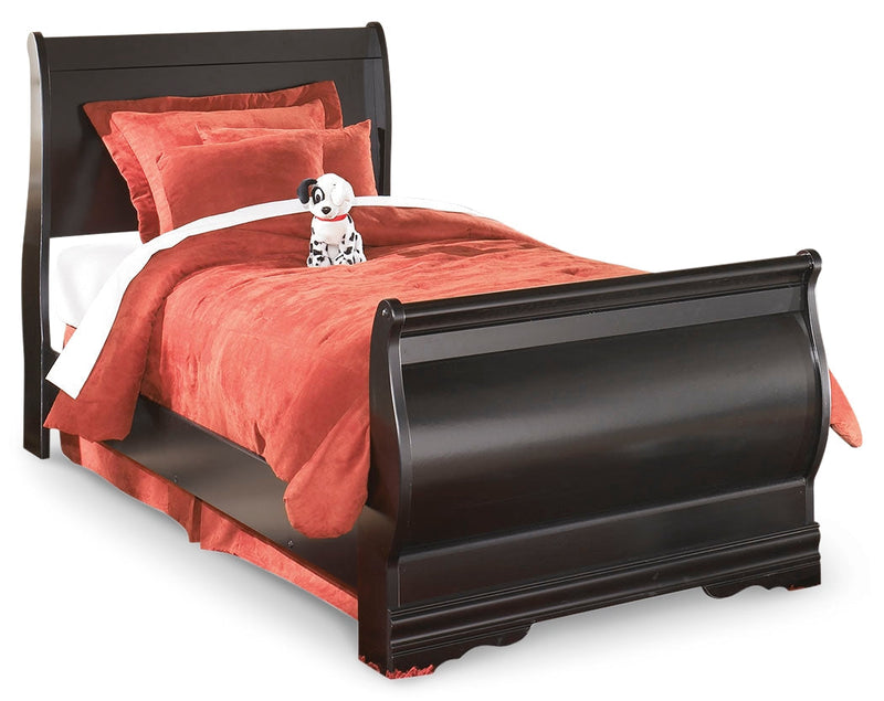 Huey Vineyard Black Twin Sleigh Bed and Nightstand from Ashley - Luna Furniture