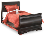 Huey Vineyard Black Twin Sleigh Bed and Nightstand from Ashley - Luna Furniture