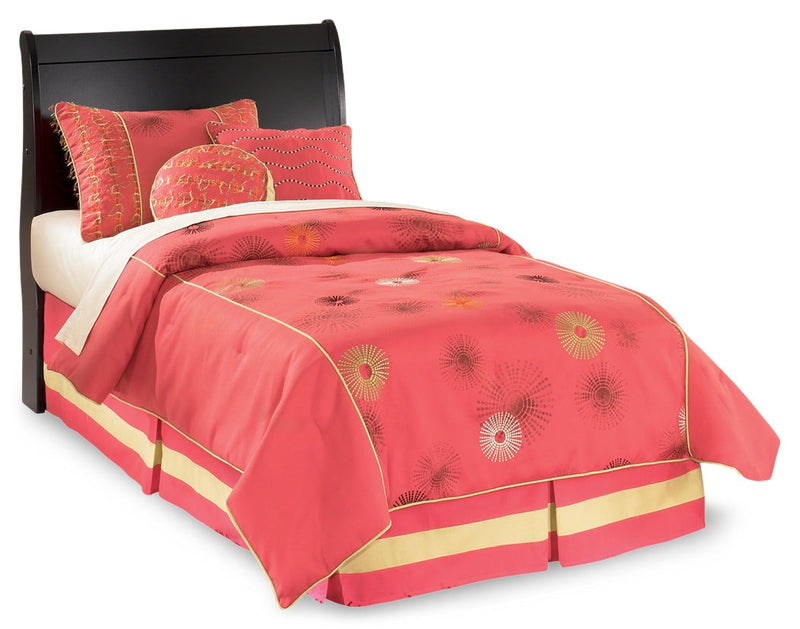 Huey Vineyard Black Twin Sleigh Headboard Bed with Mirrored Dresser from Ashley - Luna Furniture