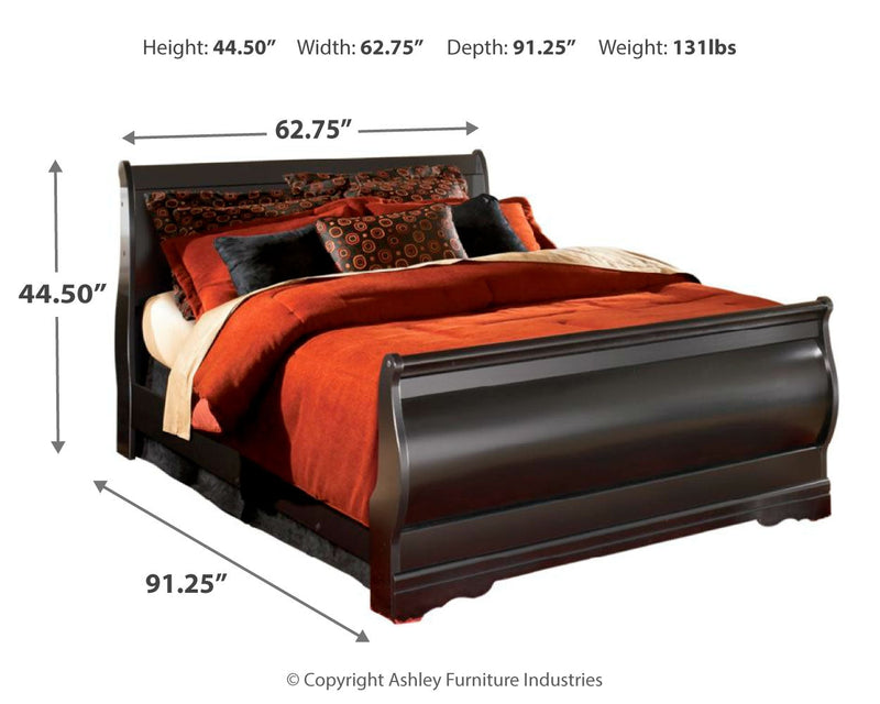 Huey Vineyard Black Queen Sleigh Bed and Nightstand from Ashley - Luna Furniture