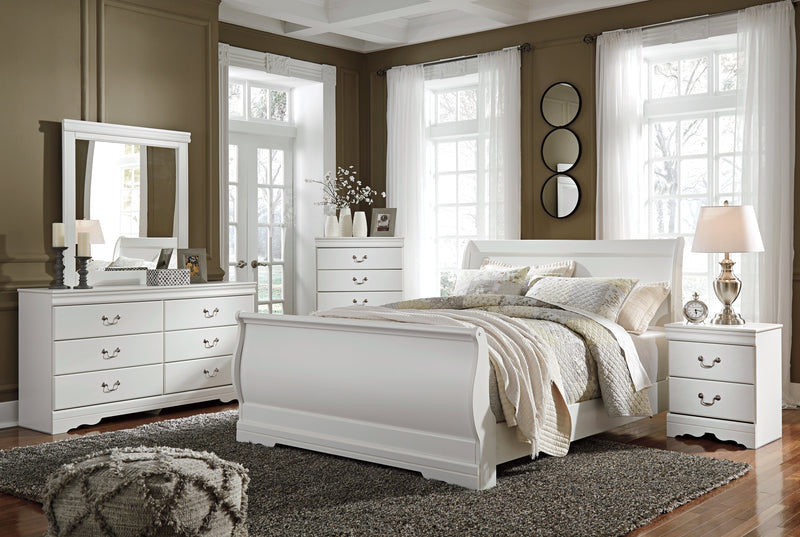 Anarasia Queen Sleigh Bed with Mirrored Dresser in White from Ashley - Luna Furniture