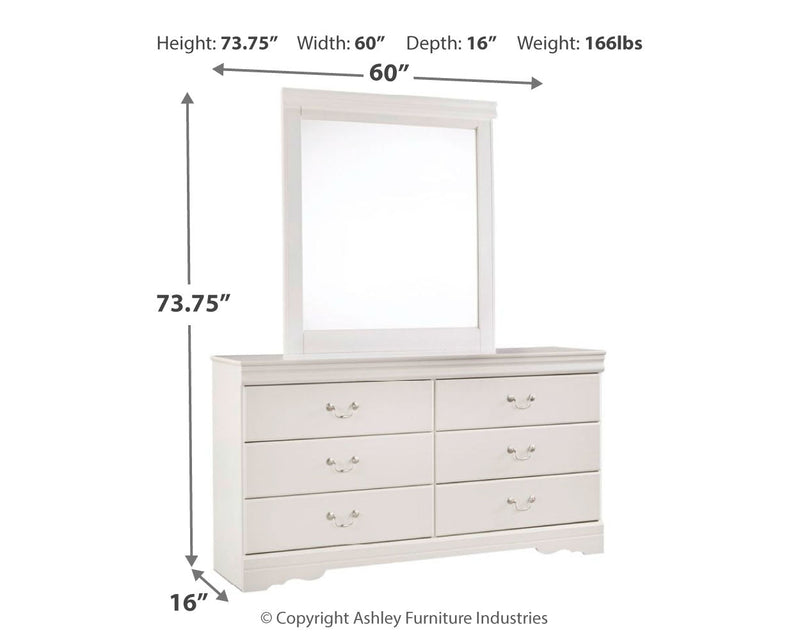Anarasia Queen Sleigh Bed with Mirrored Dresser in White from Ashley - Luna Furniture