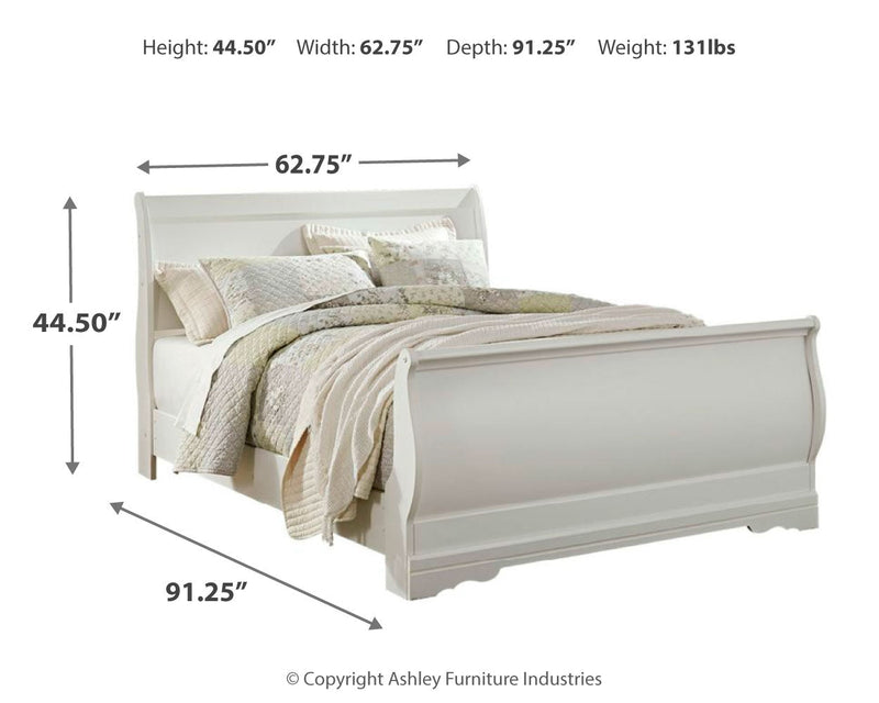 Anarasia Queen Sleigh Bed with Mirrored Dresser in White from Ashley - Luna Furniture