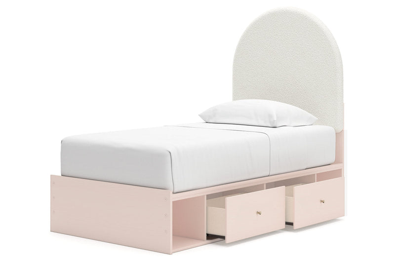 Wistenpine Blush Twin Upholstered Panel Bed with Storage from Ashley - Luna Furniture