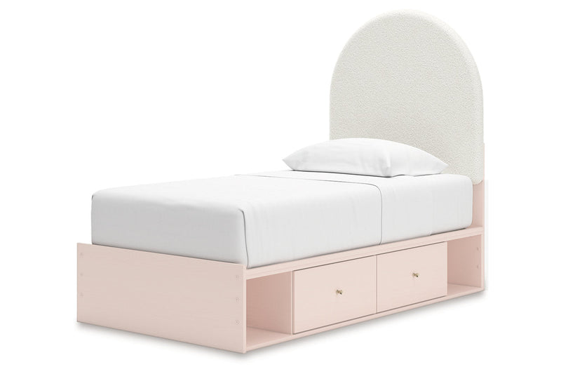 Wistenpine Blush Twin Upholstered Panel Bed with Storage from Ashley - Luna Furniture