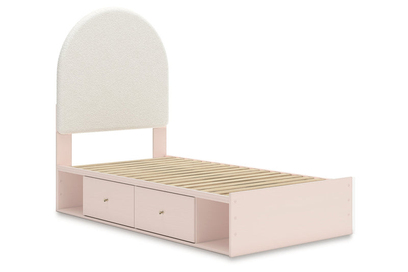Wistenpine Blush Twin Upholstered Panel Bed with Storage from Ashley - Luna Furniture