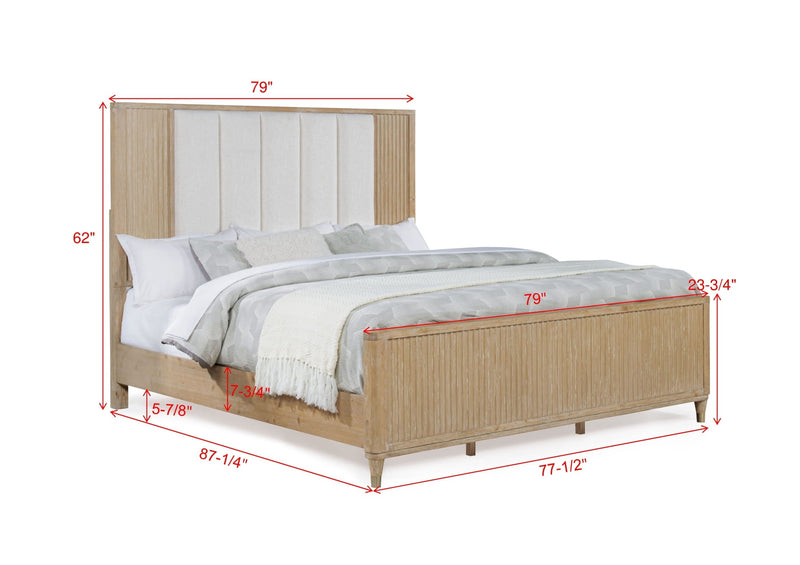 Kara Cerused Natural King Upholstered Panel Bed from Crown Mark - Luna Furniture