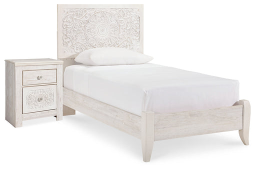 Porter Whitewash King Panel Bed with Mirrored Dresser and Chest from Ashley - Luna Furniture