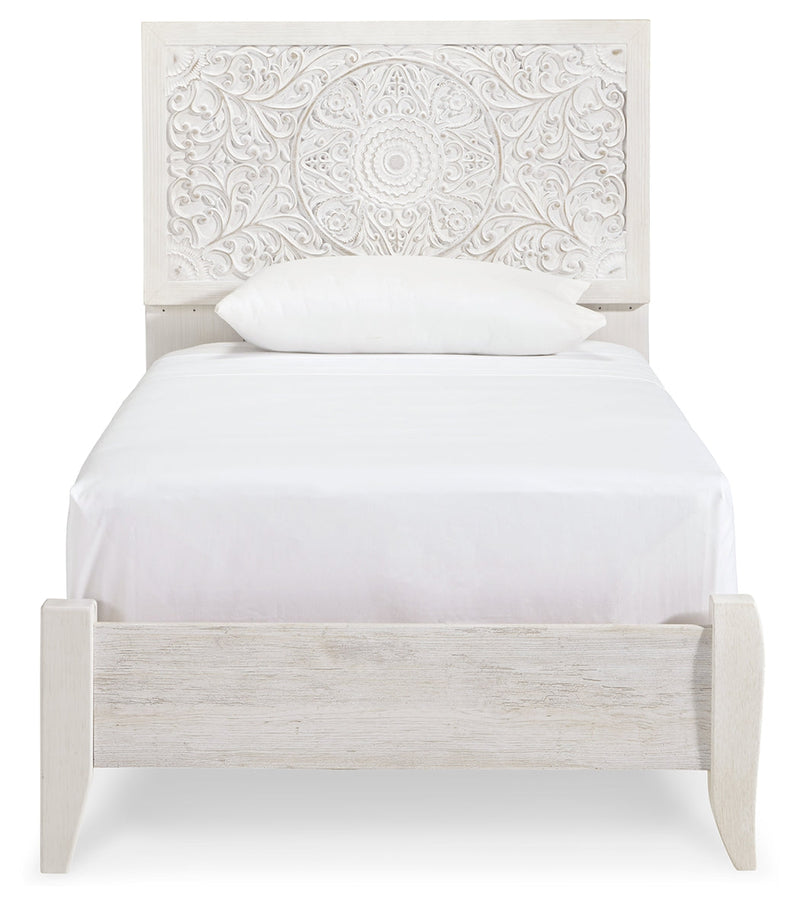 Porter Whitewash King Panel Bed with Mirrored Dresser and Chest from Ashley - Luna Furniture