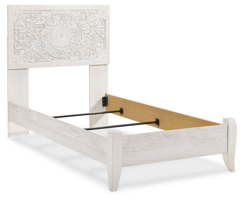 Porter Whitewash King Panel Bed with Mirrored Dresser and Chest from Ashley - Luna Furniture