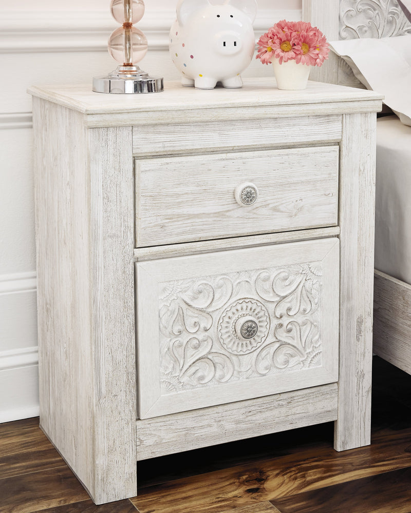 Paxberry Whitewash Full Panel Bed and Nightstand from Ashley - Luna Furniture