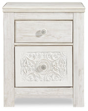 Porter Whitewash King Panel Bed with Mirrored Dresser and Chest from Ashley - Luna Furniture