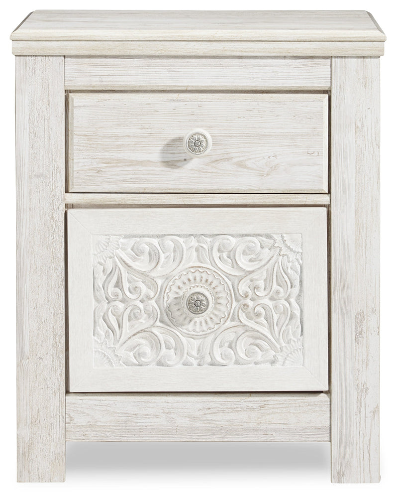 Porter Whitewash King Panel Bed with Mirrored Dresser and Chest from Ashley - Luna Furniture