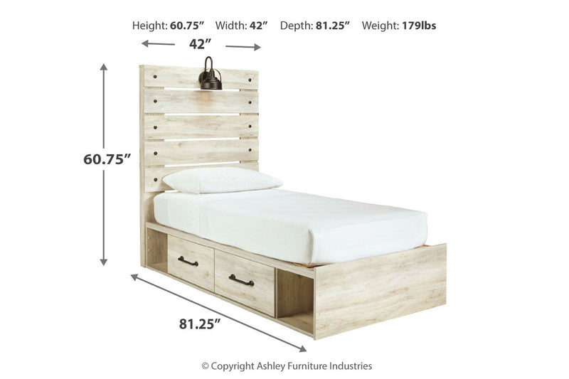 Cambeck Whitewash Twin Panel Bed with 2 Storage Drawers from Ashley - Luna Furniture