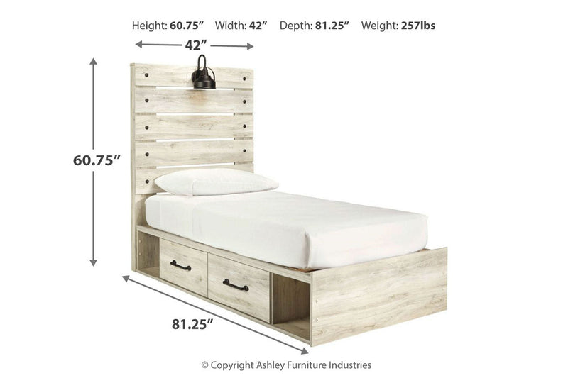 Cambeck Whitewash Twin Panel Bed with 4 Storage Drawers from Ashley - Luna Furniture
