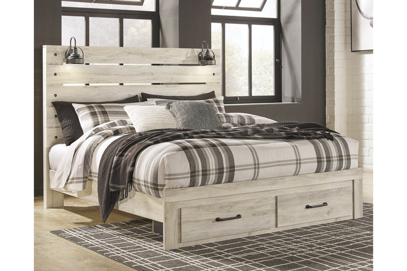 Cambeck Whitewash King Panel Bed with 2 Storage Drawers from Ashley - Luna Furniture