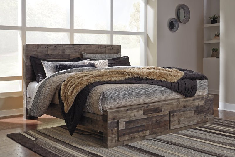 Derekson Multi Gray King Panel Bed with 2 Storage Drawers from Ashley - Luna Furniture