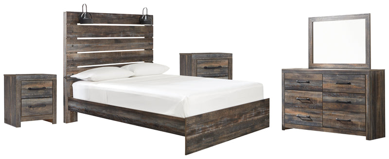 Drystan Multi Color Queen Panel Bed with Mirrored Dresser and 2 Nightstands from Ashley - Luna Furniture