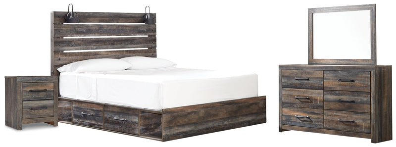 Drystan Multi Color King Panel Bed with Under Bed Storage, Dresser, Mirror and Nightstand from Ashley - Luna Furniture
