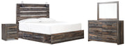 Drystan Multi King Panel Bed with Under Bed Storage, Dresser, Mirror and Nightstand from Ashley - Luna Furniture