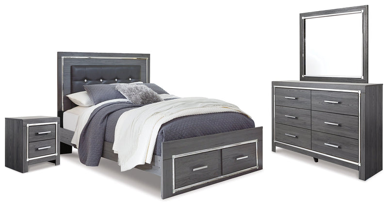 Lodanna Queen Panel Bed with 2 Storage Drawers, Dresser, Mirror and Nightstand in Gray from Ashley - Luna Furniture