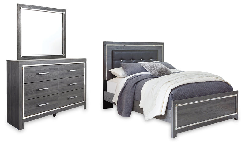 Lodanna Gray Queen Upholstered Panel Bed, Dresser and Mirror from Ashley - Luna Furniture