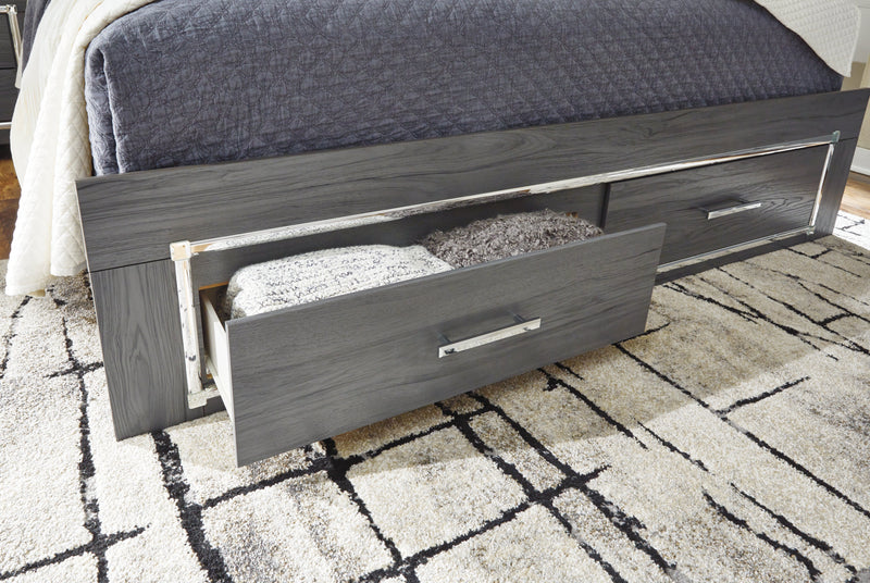 Lodanna Gray Full Panel Bed with 2 Storage Drawers with Mirrored Dresser from Ashley - Luna Furniture