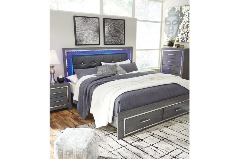 Lodanna Gray King Panel Bed with 2 Storage Drawers from Ashley - Luna Furniture