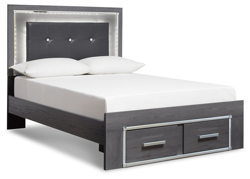 Lodanna Gray Full Panel Bed with 2 Storage Drawers with Mirrored Dresser from Ashley - Luna Furniture
