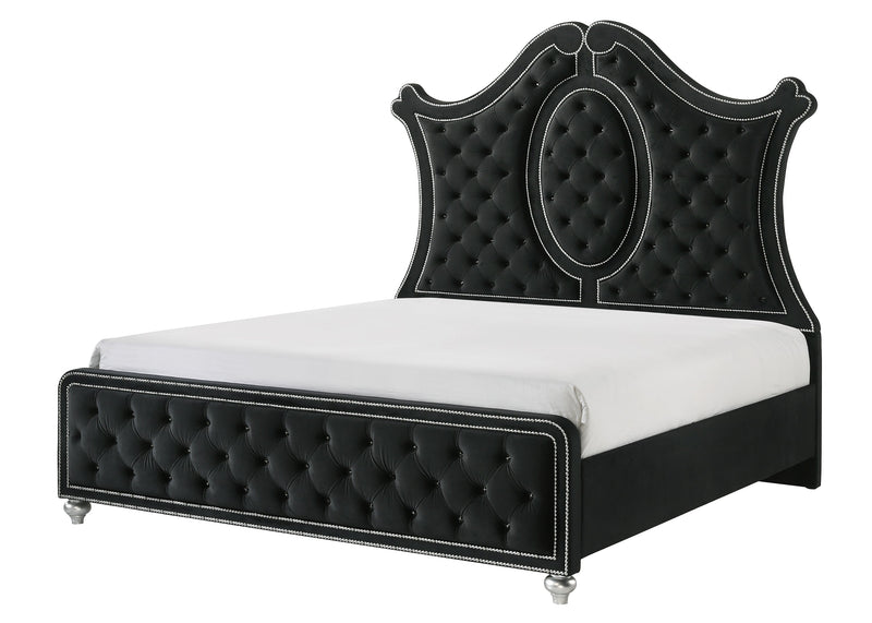 Cameo Black King Upholstered Panel Bed from Crown Mark - Luna Furniture