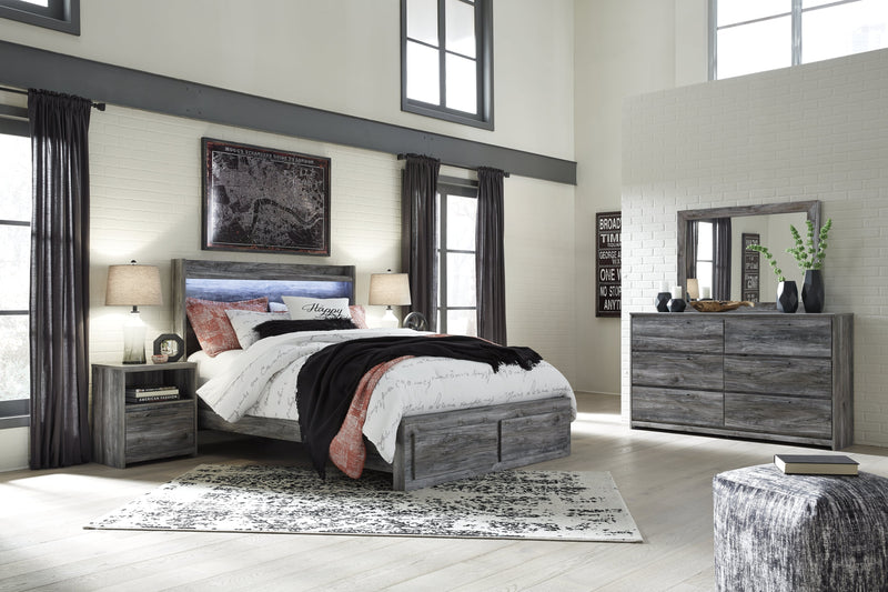 Baystorm Gray Queen Panel Storage Bed with Mirrored Dresser and Nightstand from Ashley - Luna Furniture