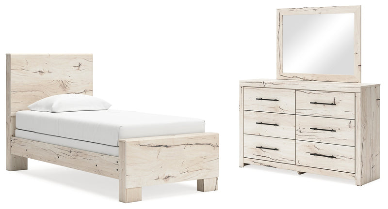 Lawroy Light Natural Twin Panel Bed, Dresser and Mirror from Ashley - Luna Furniture