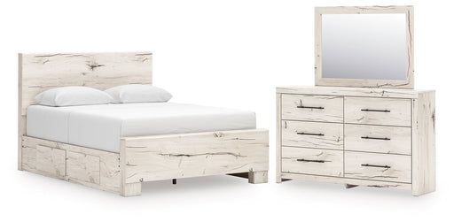 Lawroy Light Natural Queen Panel Bed with Storage, Dresser and Mirror from Ashley - Luna Furniture